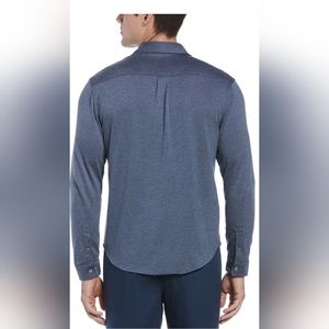 PGA TOUR | Heather Mood Blue Eco Crossover-Knit Long-Sleeve Golf Shirt - Men